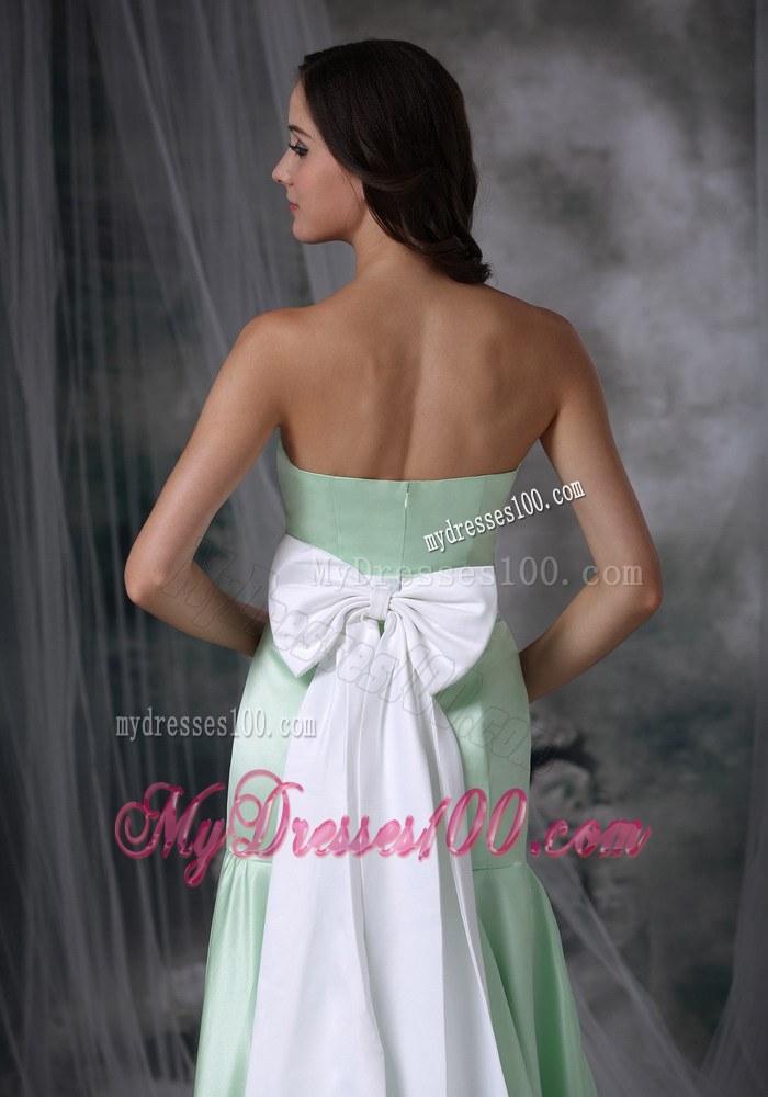 Elegant Apple Green Evening Dress Column Strapless Brush Train Satin Sash