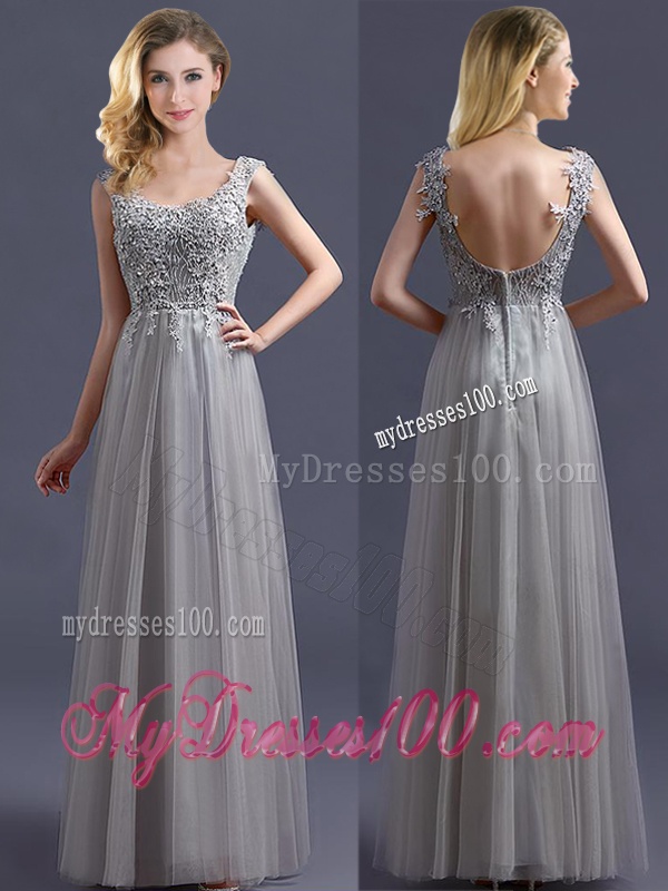 Most Popular Scoop Grey Long Bridesmaid Dress with Appliques