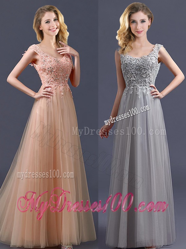 Most Popular Scoop Grey Long Bridesmaid Dress with Appliques