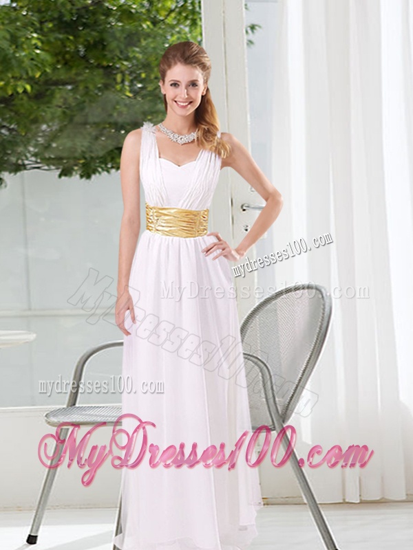 Natural White Empire Straps Ruching Bridesmaid Dresses