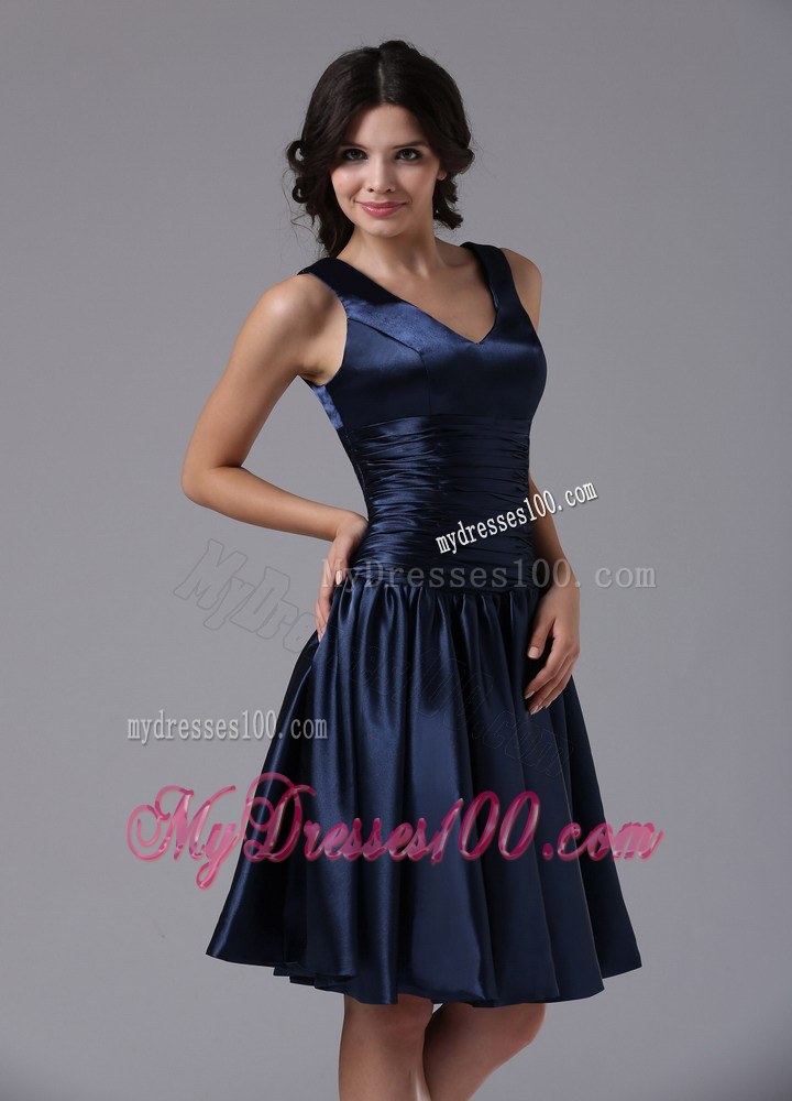 V-neck Empire and Ruch For Navy Blue Prom Dress In Bellflower California