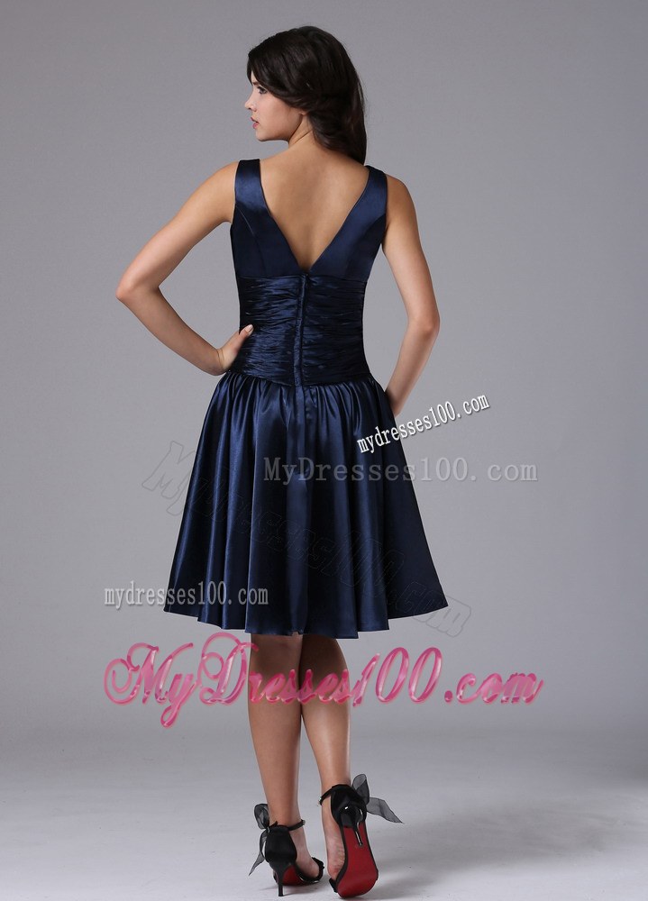 V-neck Empire and Ruch For Navy Blue Prom Dress In Bellflower California