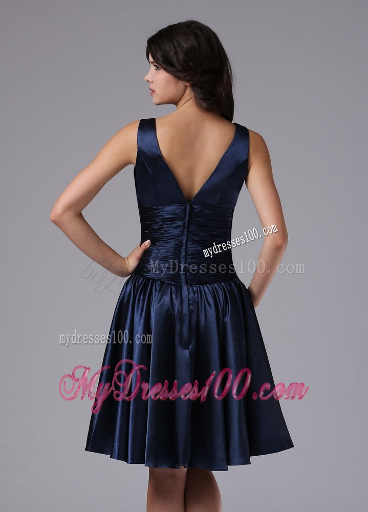 V-neck Empire and Ruch For Navy Blue Prom Dress In Bellflower California