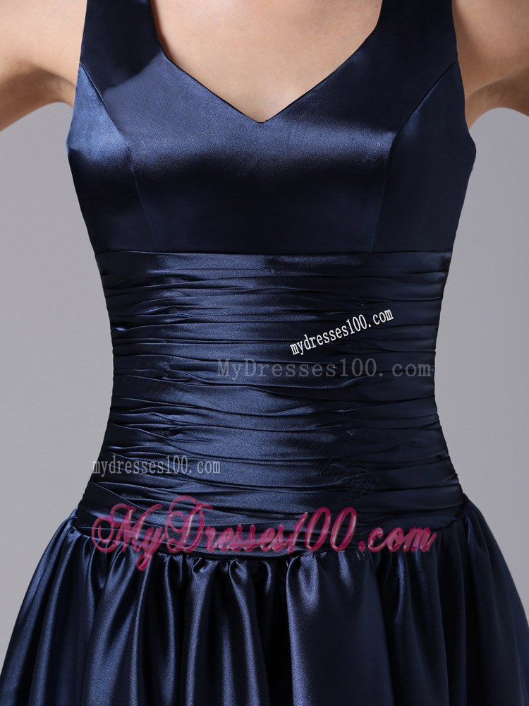 V-neck Empire and Ruch For Navy Blue Prom Dress In Bellflower California