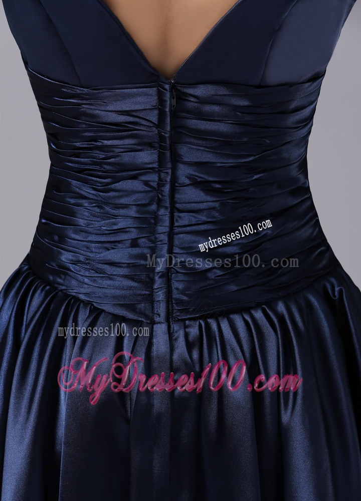 V-neck Empire and Ruch For Navy Blue Prom Dress In Bellflower California