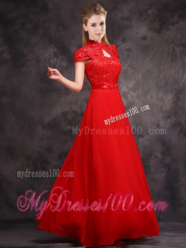 New Arrivals Applique and Laced High Neck Bridesmaid Dress in Red