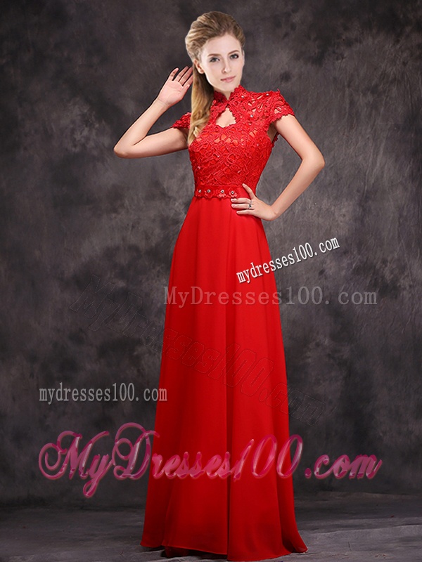 New Arrivals Applique and Laced High Neck Bridesmaid Dress in Red
