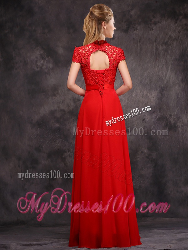 New Arrivals Applique and Laced High Neck Bridesmaid Dress in Red