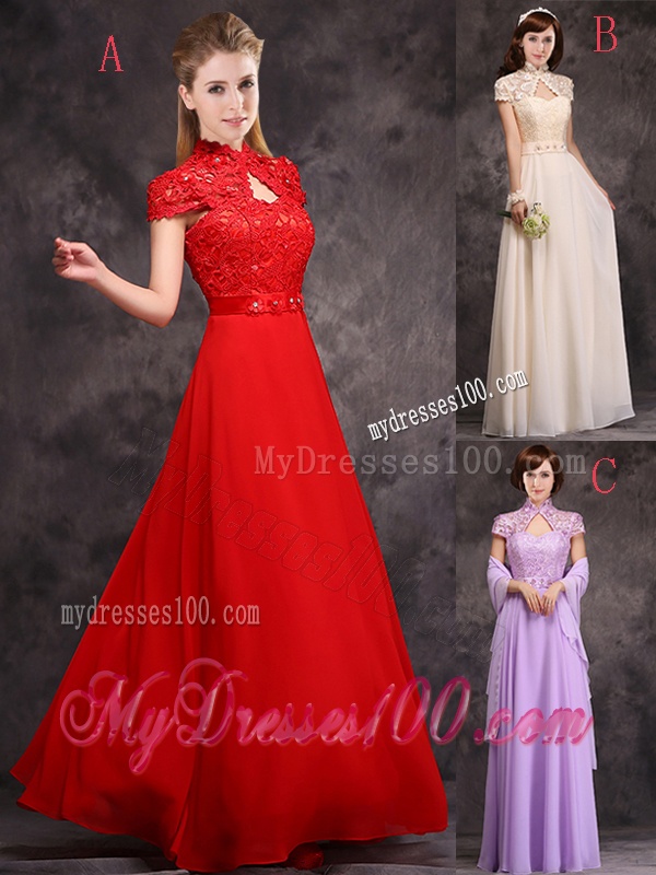 New Arrivals Applique and Laced High Neck Bridesmaid Dress in Red