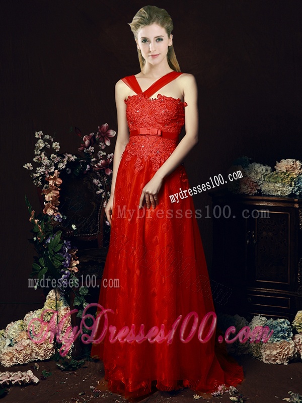 Off The Shoulder Belted and Laced Bridesmaid Dress with Brush Train