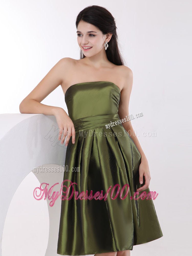 Olive Green Bridesmaid Dress With Strapless and Knee-length
