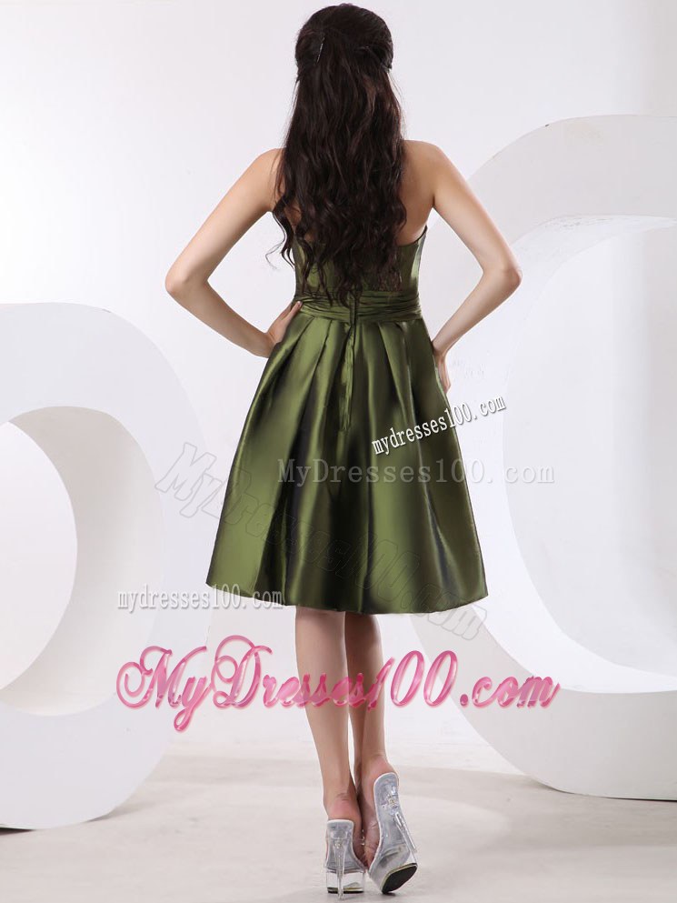 Olive Green Bridesmaid Dress With Strapless and Knee-length