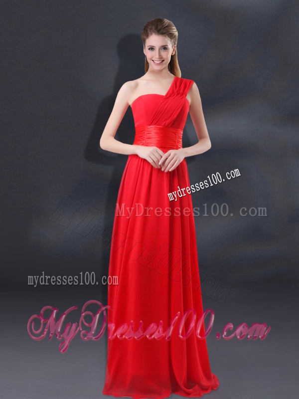 One Shoulder Ruching Empire Bridesmaid Dresses for 2016