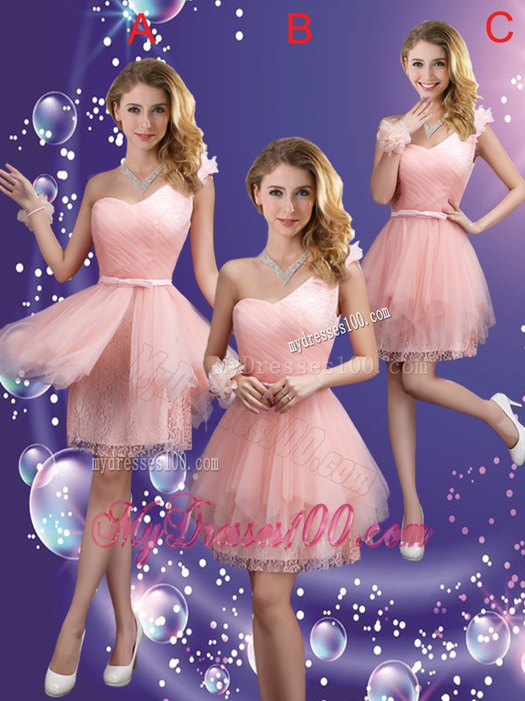 Popular One Shoulder and Belt Bridesmaid Dresses in Pink