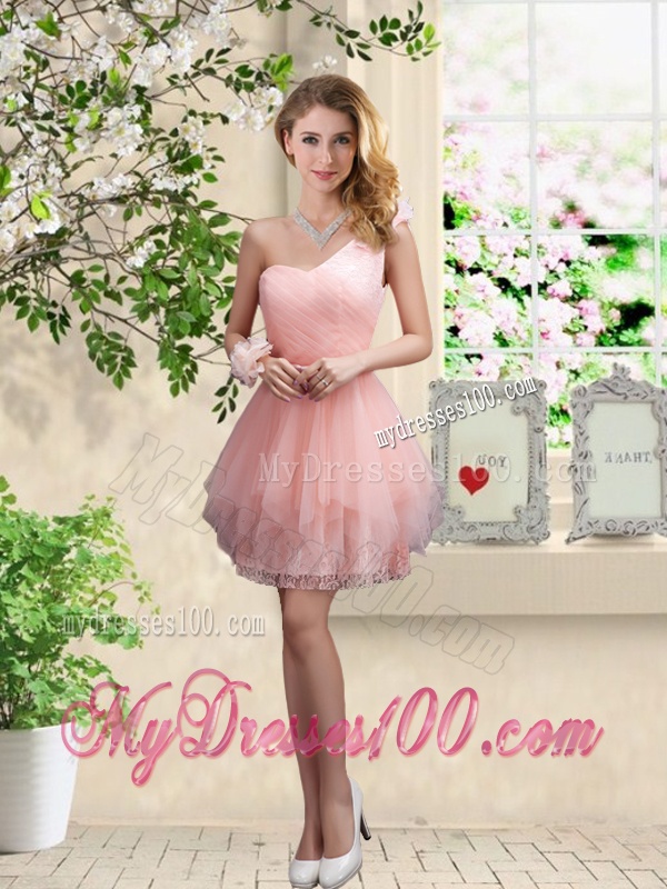 Popular One Shoulder and Belt Bridesmaid Dresses in Pink