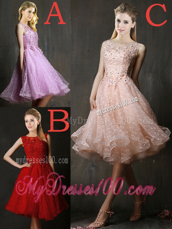 Popular See Through Beaded and Applique Bridesmaid Dress in Lavender