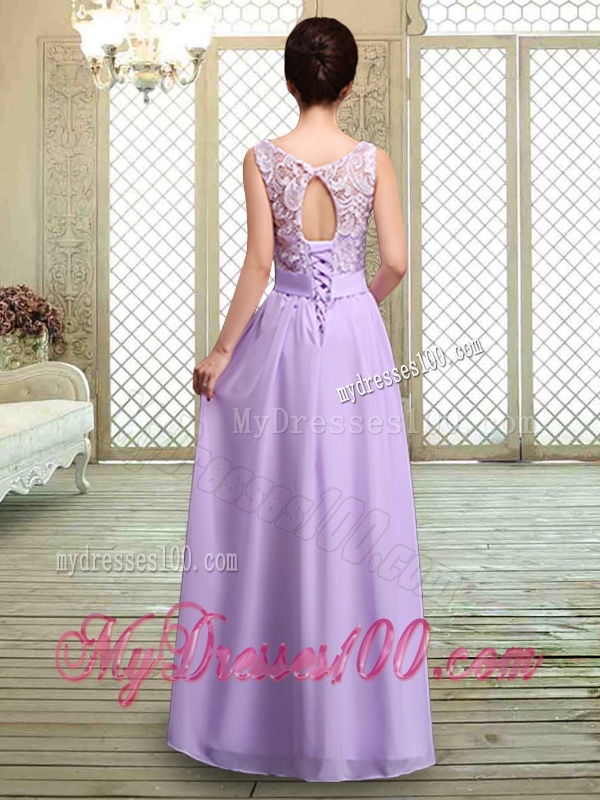 Pretty Scoop Bowknot Lavender Bridesmaid Dresses for Fall