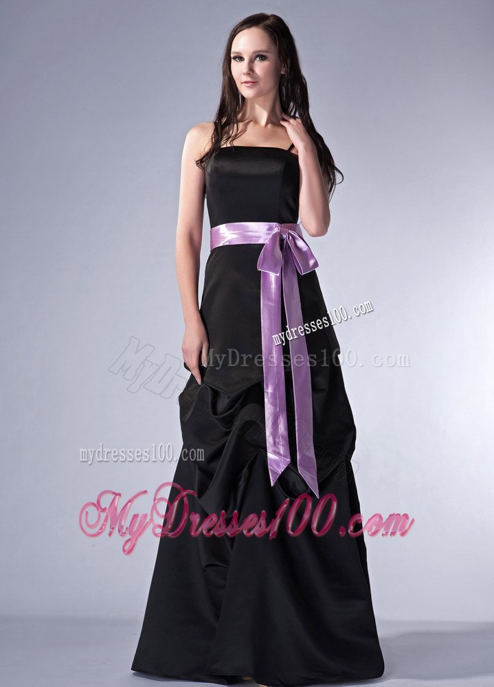 Customize Black Cloumn Spaghetti Straps Prom Dress Satin Sash Floor-length