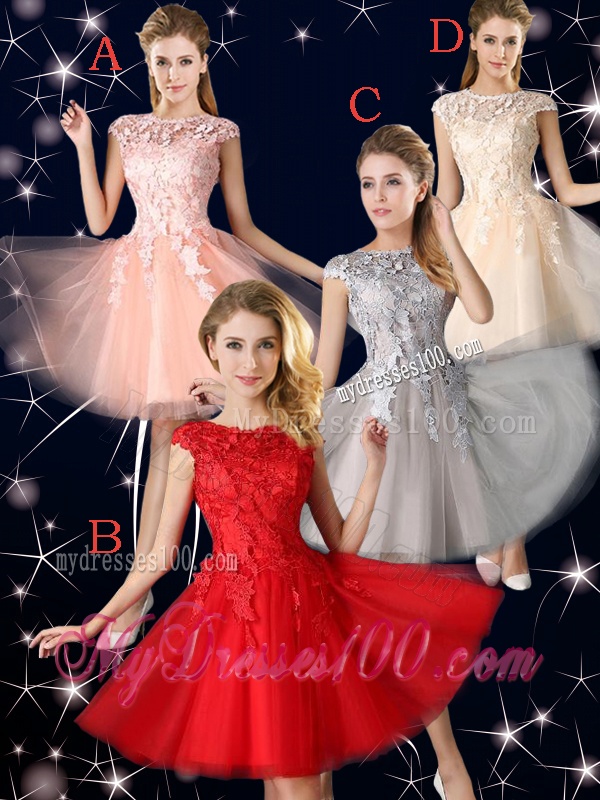 Romantic Bateau Cap Sleeves Short Bridesmaid Dress with Lace