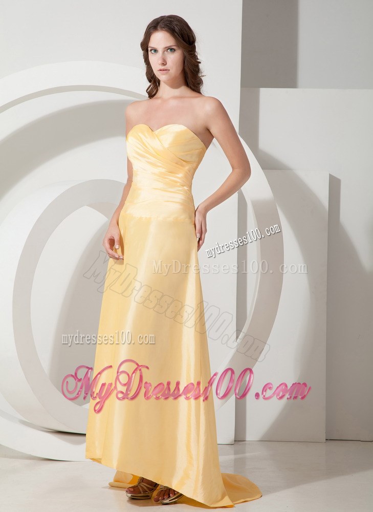 Ruch Yellow Empire Sweetheart Brush Taffeta Evening Dress Hi-lo