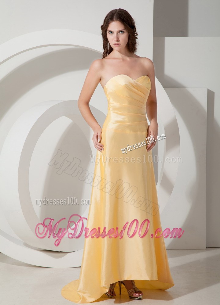Ruch Yellow Empire Sweetheart Brush Taffeta Evening Dress Hi-lo