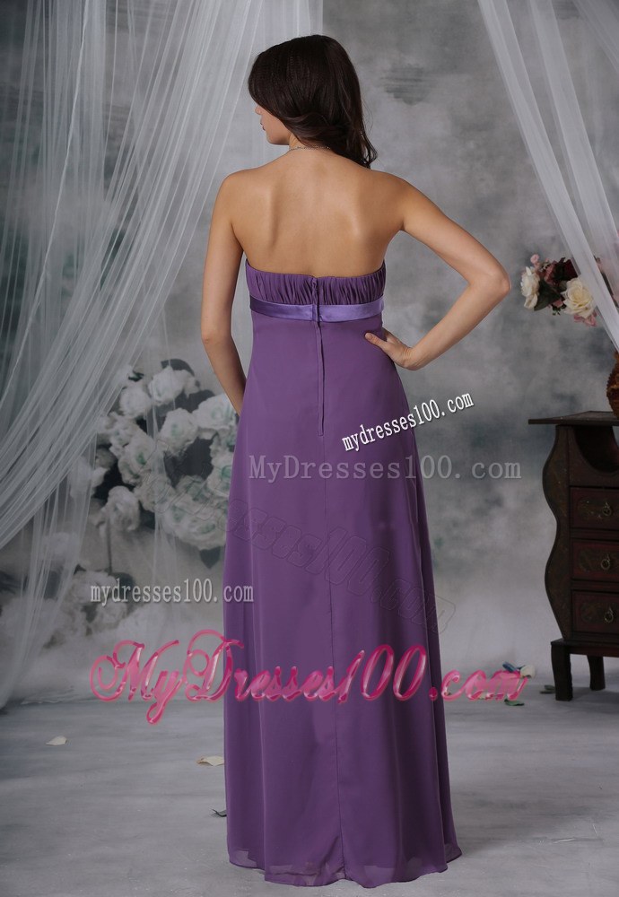 Strapless Ruched and Bowknot Purple Chiffon Bridemaid Dress