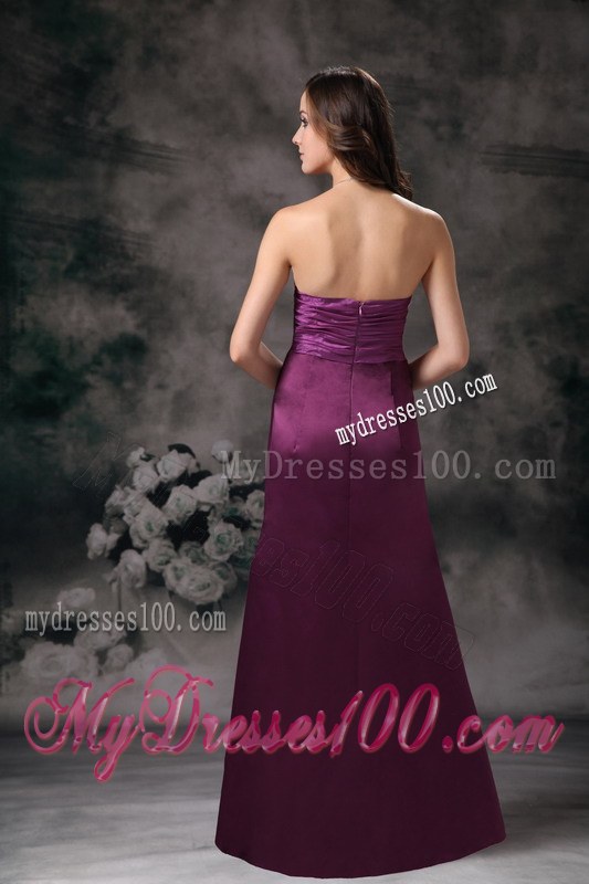 Purple Column Strapless Taffeta Bridesmaid Dress with Beading