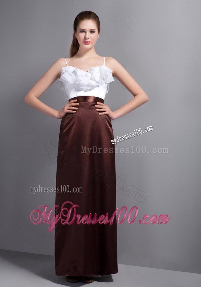 White and Burgundy Ruffled Layers Straps Bridemaid Dress