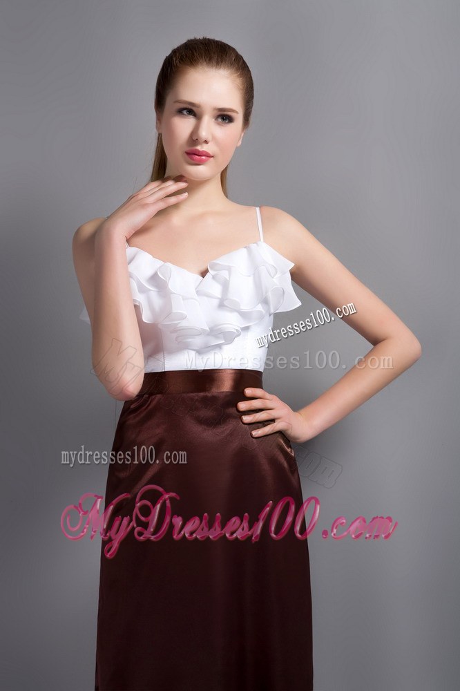 White and Burgundy Ruffled Layers Straps Bridemaid Dress