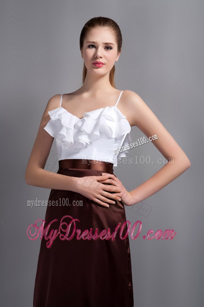 White and Burgundy Ruffled Layers Straps Bridemaid Dress