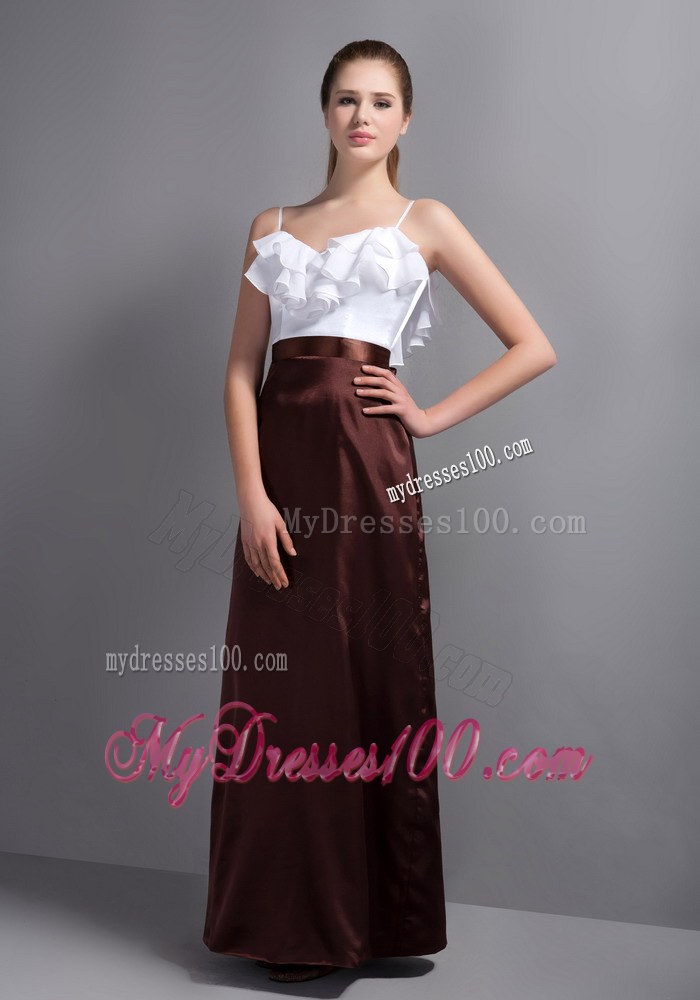 White and Burgundy Ruffled Layers Straps Bridemaid Dress