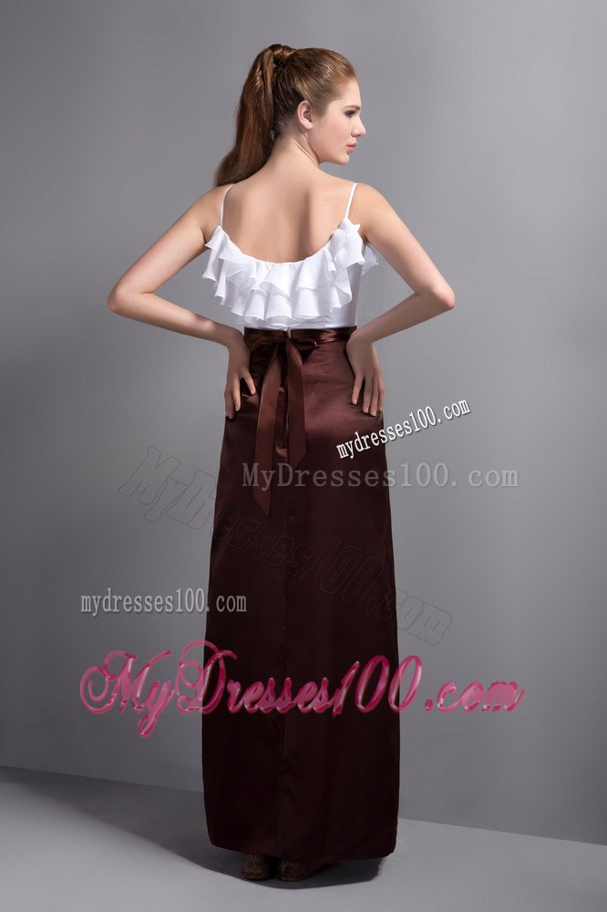 White and Burgundy Ruffled Layers Straps Bridemaid Dress
