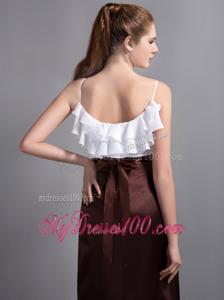 White and Burgundy Ruffled Layers Straps Bridemaid Dress