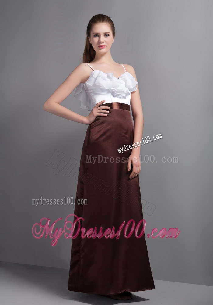White and Burgundy Ruffled Layers Straps Bridemaid Dress