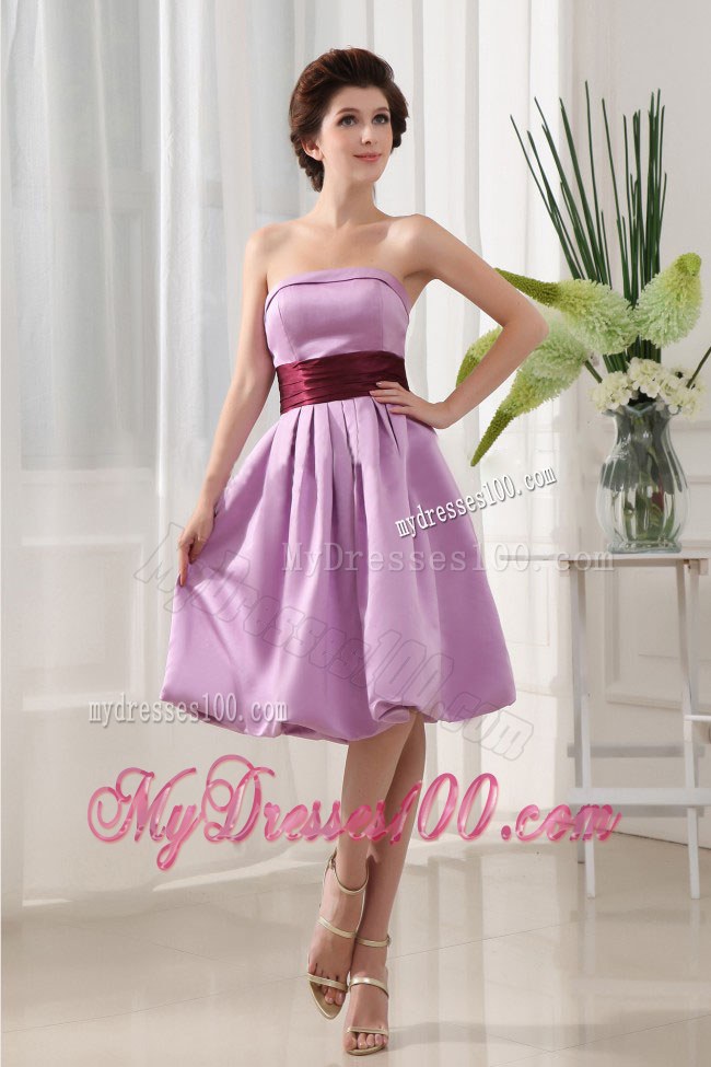 Sashes/Ribbons Simple Lavender Taffeta Knee-length Strapless A-Line Prom Dress