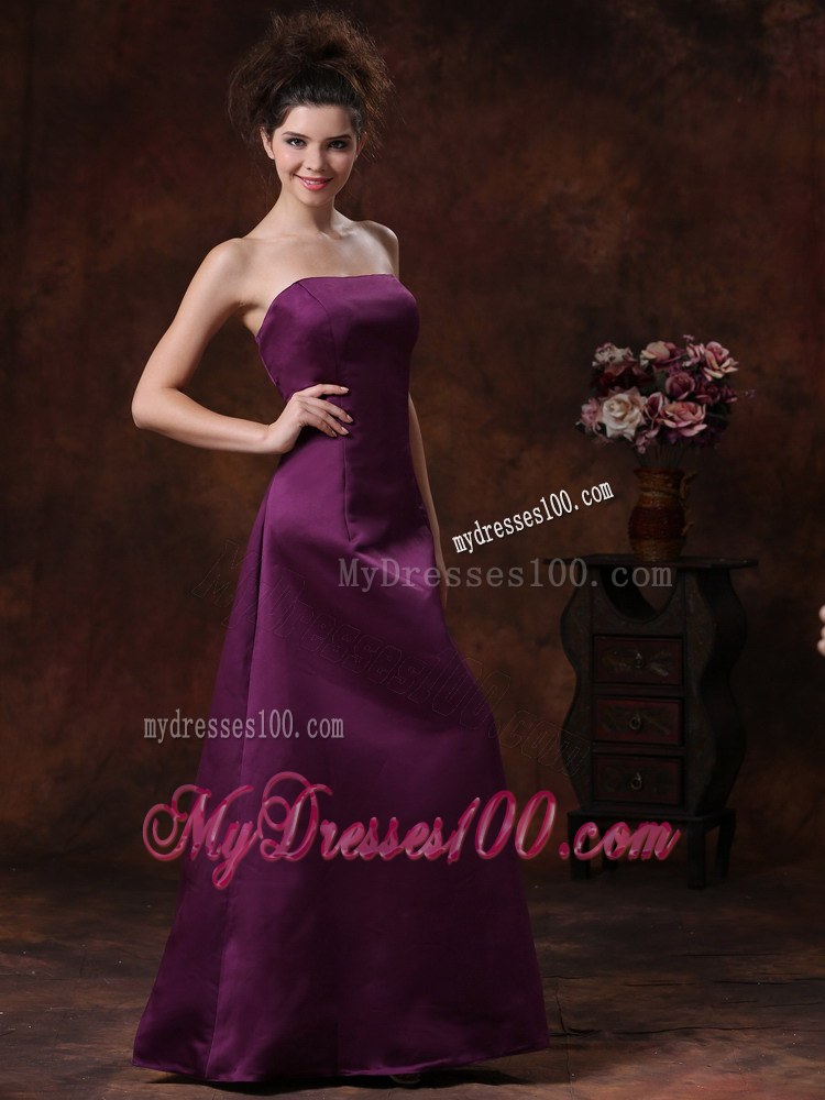 Column Strapless Taffeta Bridemaid Dress in Purple with Ruffles