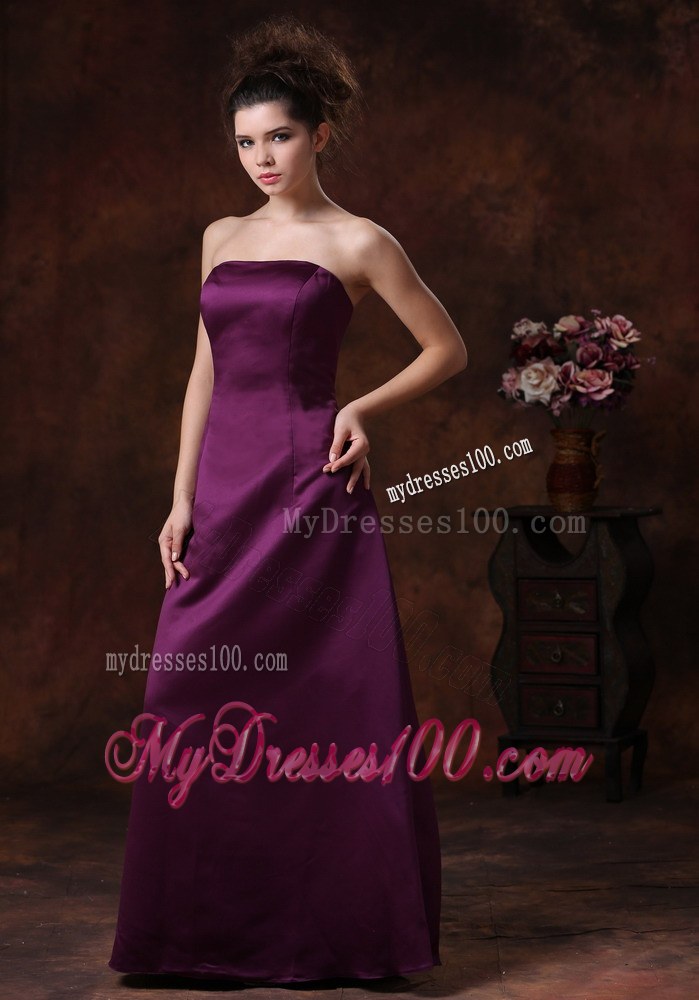 Column Strapless Taffeta Bridemaid Dress in Purple with Ruffles