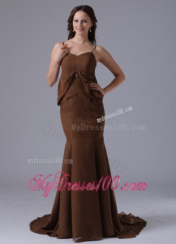 Modest Brown Spagetti Straps Mermaid 2013 Mother Of The Bride Dress With Brush Train In Bethel Connecticut