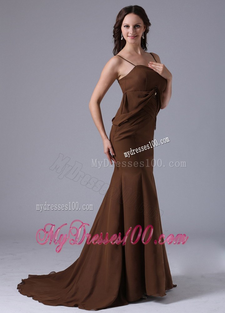 Modest Brown Spagetti Straps Mermaid 2013 Mother Of The Bride Dress With Brush Train In Bethel Connecticut