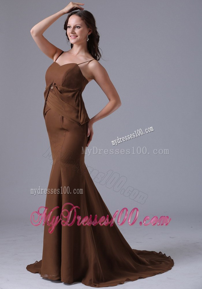 Modest Brown Spagetti Straps Mermaid 2013 Mother Of The Bride Dress With Brush Train In Bethel Connecticut