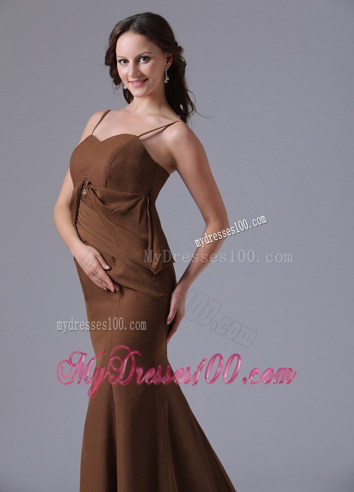 Modest Brown Spagetti Straps Mermaid 2013 Mother Of The Bride Dress With Brush Train In Bethel Connecticut