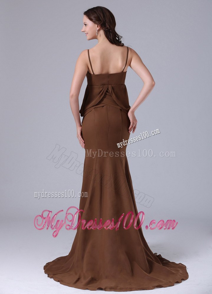 Modest Brown Spagetti Straps Mermaid 2013 Mother Of The Bride Dress With Brush Train In Bethel Connecticut