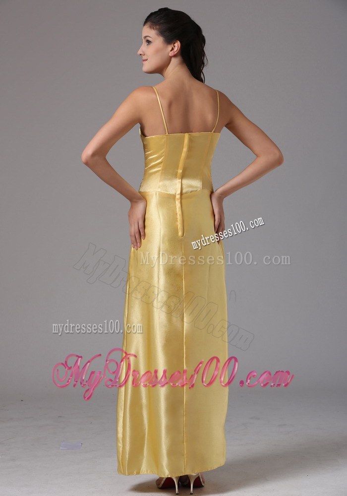 Yellow Thin Straps Ankle-length Bridesmaid Dress with Apron and Bow