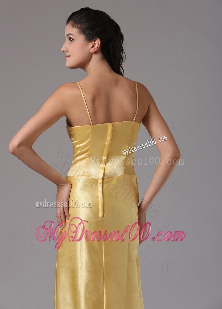Yellow Thin Straps Ankle-length Bridesmaid Dress with Apron and Bow