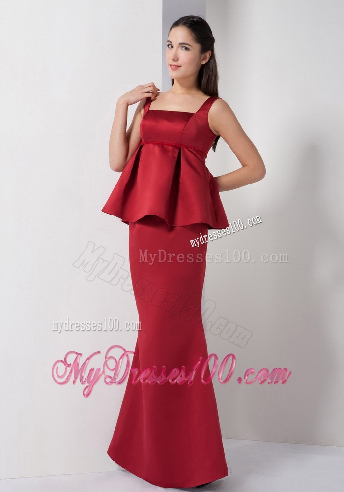 Wine Red Mermaid Straps Bridesmaid Dress Floor-length