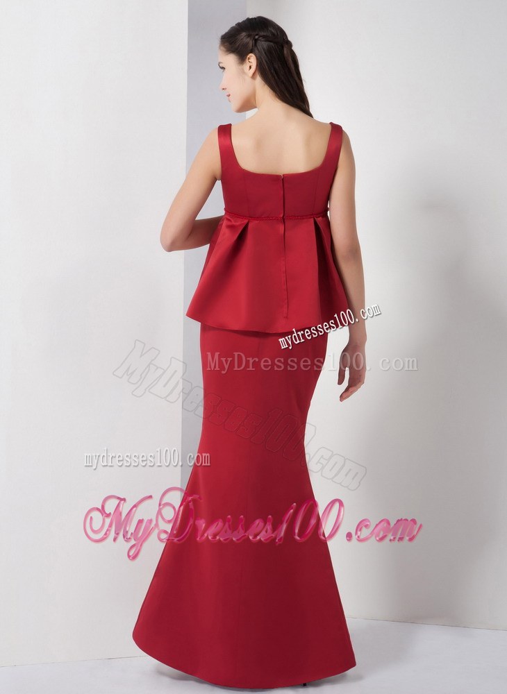 Wine Red Mermaid Straps Bridesmaid Dress Floor-length