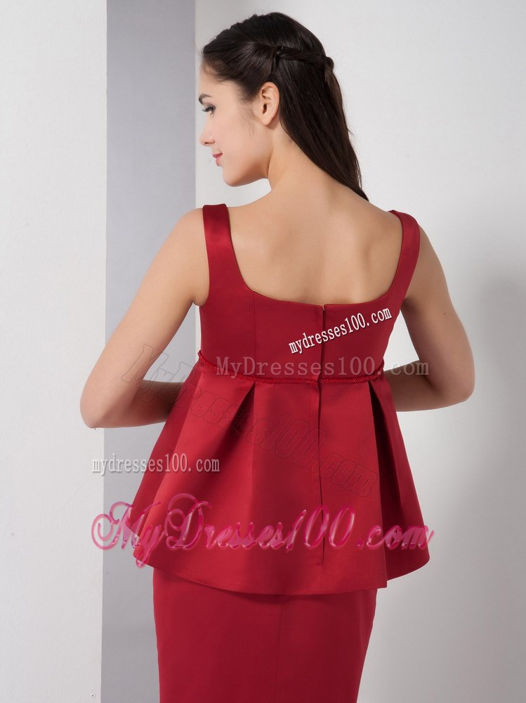 Wine Red Mermaid Straps Bridesmaid Dress Floor-length