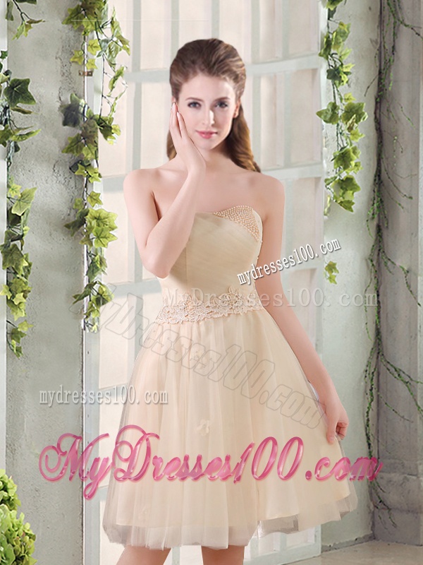 Sweetheart A Line Appliques Champagne Bridesmaid Dress for 2016