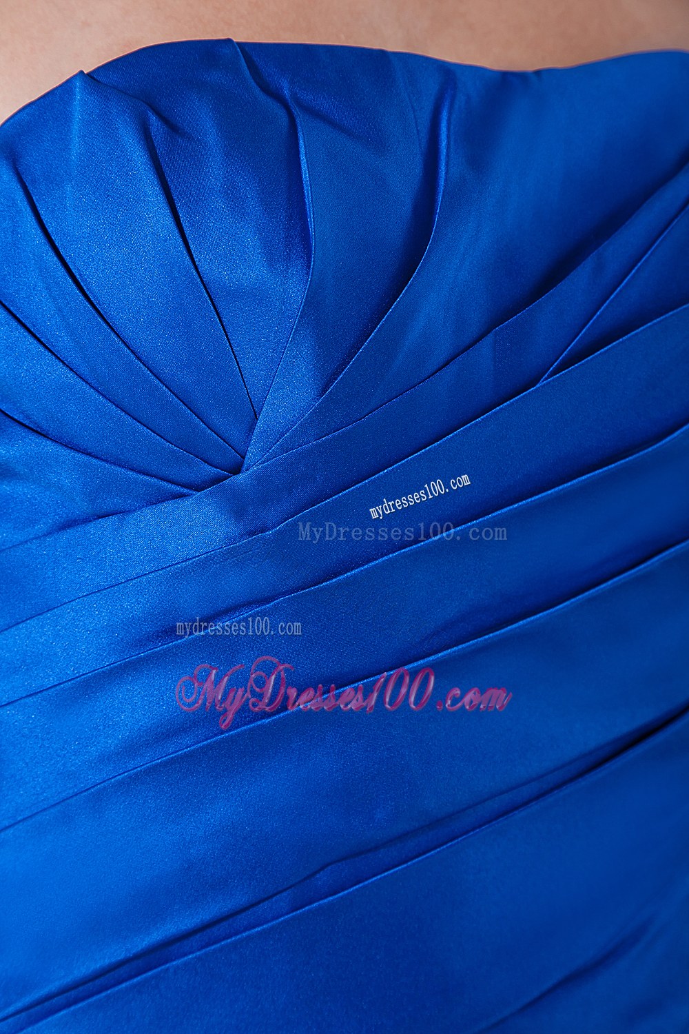Royal Blue Column Strapless Ruched Bridesmaid Dress with Brush Train