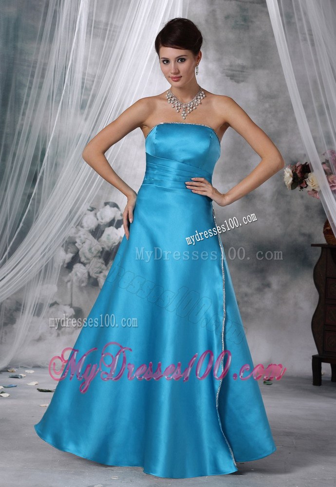 Beads Decorate Apron Strapless Teal Bridesmaid Dress for Wedding